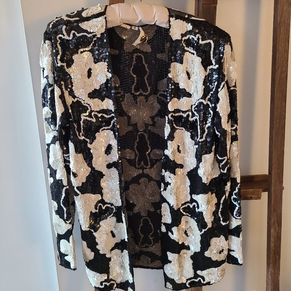 Vtg Oleg Cassini sequin evening jacket cardigan S
